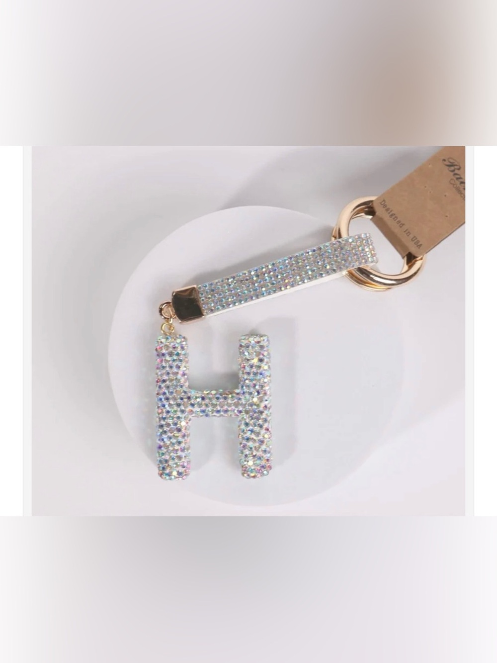 Rhinestone Initial H Keychain Wristlet - Iridescent Crystal